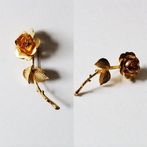 Vintage Gold Tone Rose Flower Brooch Pin | Pins | Jewelry | Bride | Wedding